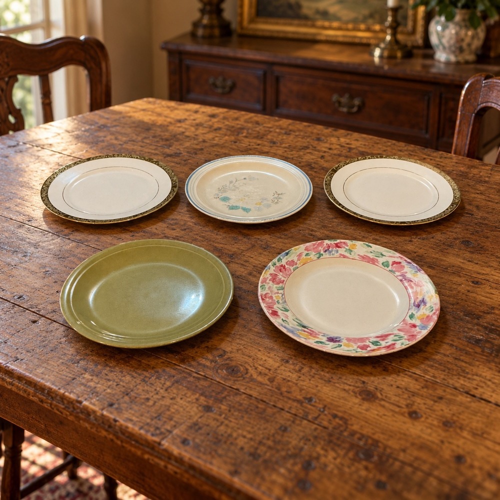 Vintage Mismatched Salad Plates Set of 5 Sango Empress Gold Vitromaster 7.5in